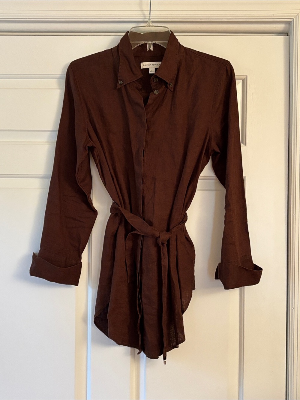 Banana Republic Long-Sleeve Brown Tie-Waist Tunic